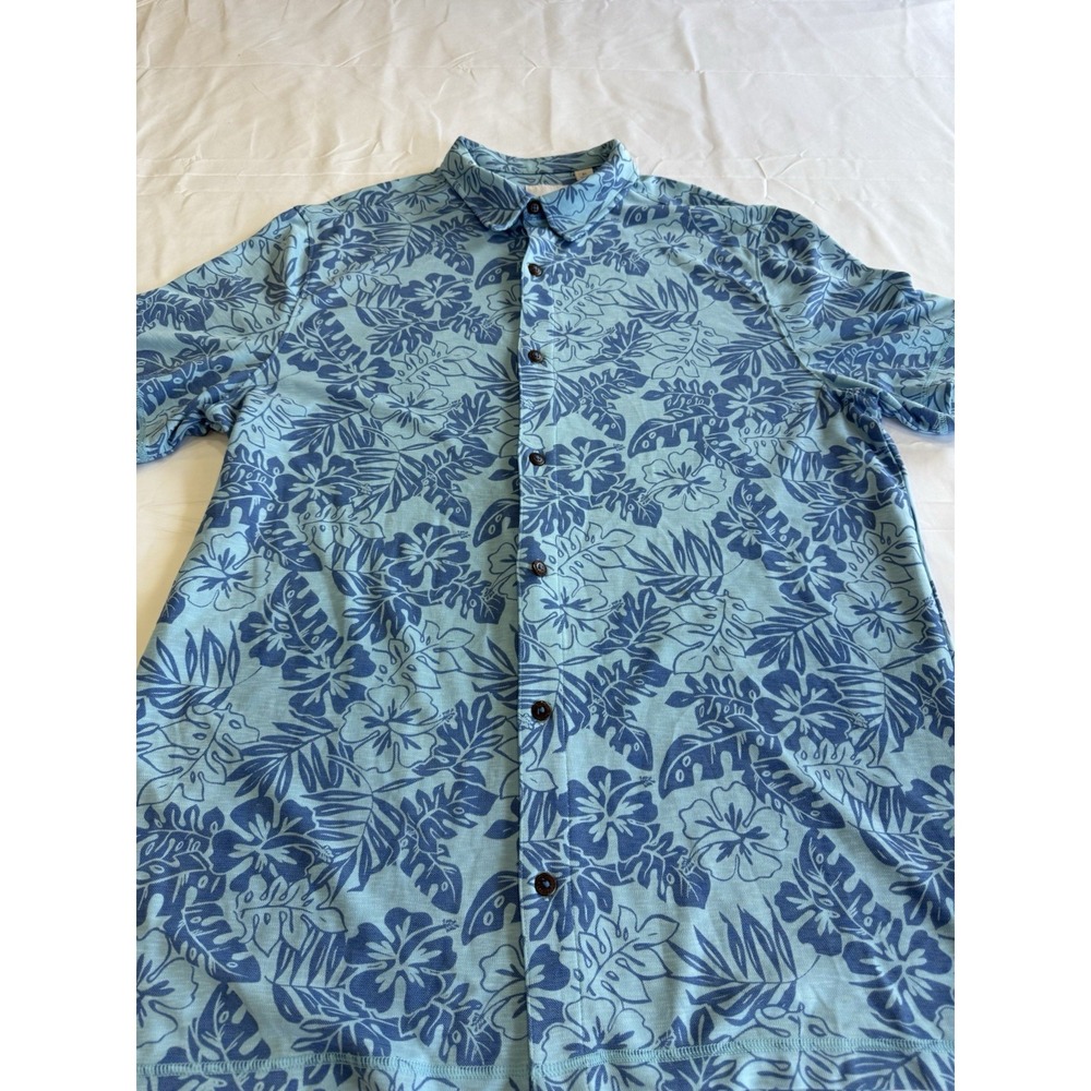 Caribbean Mens XL Shirt Blue Floral Print Short Sleeve Button Down